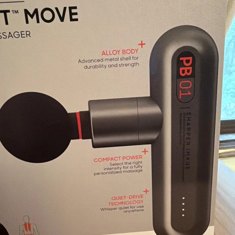 Sharper Image Powerboost Move Massage Gun 4 Speeds 4 Heads Cordless 1014502